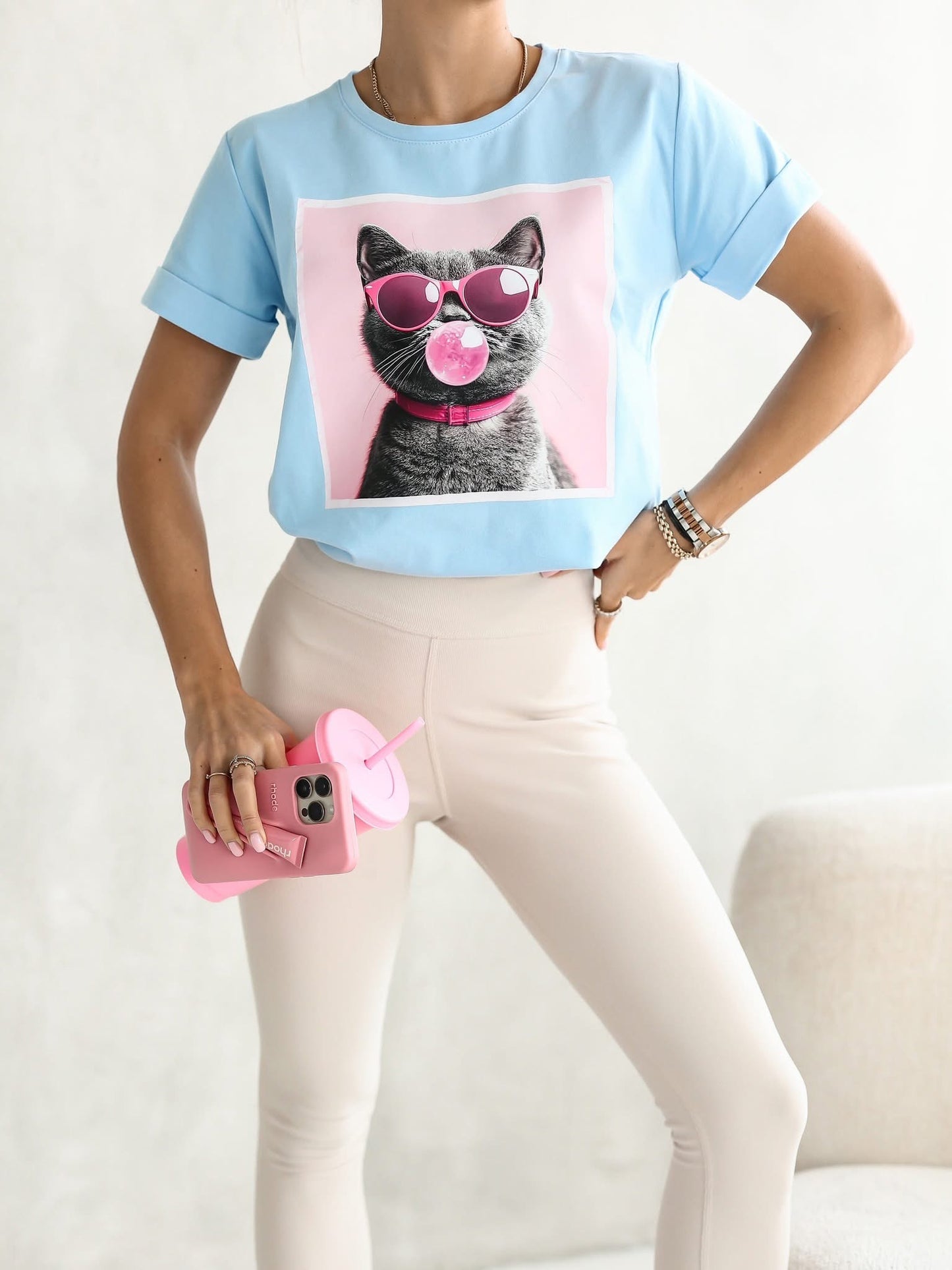 Tricou cu pisică cu bule
