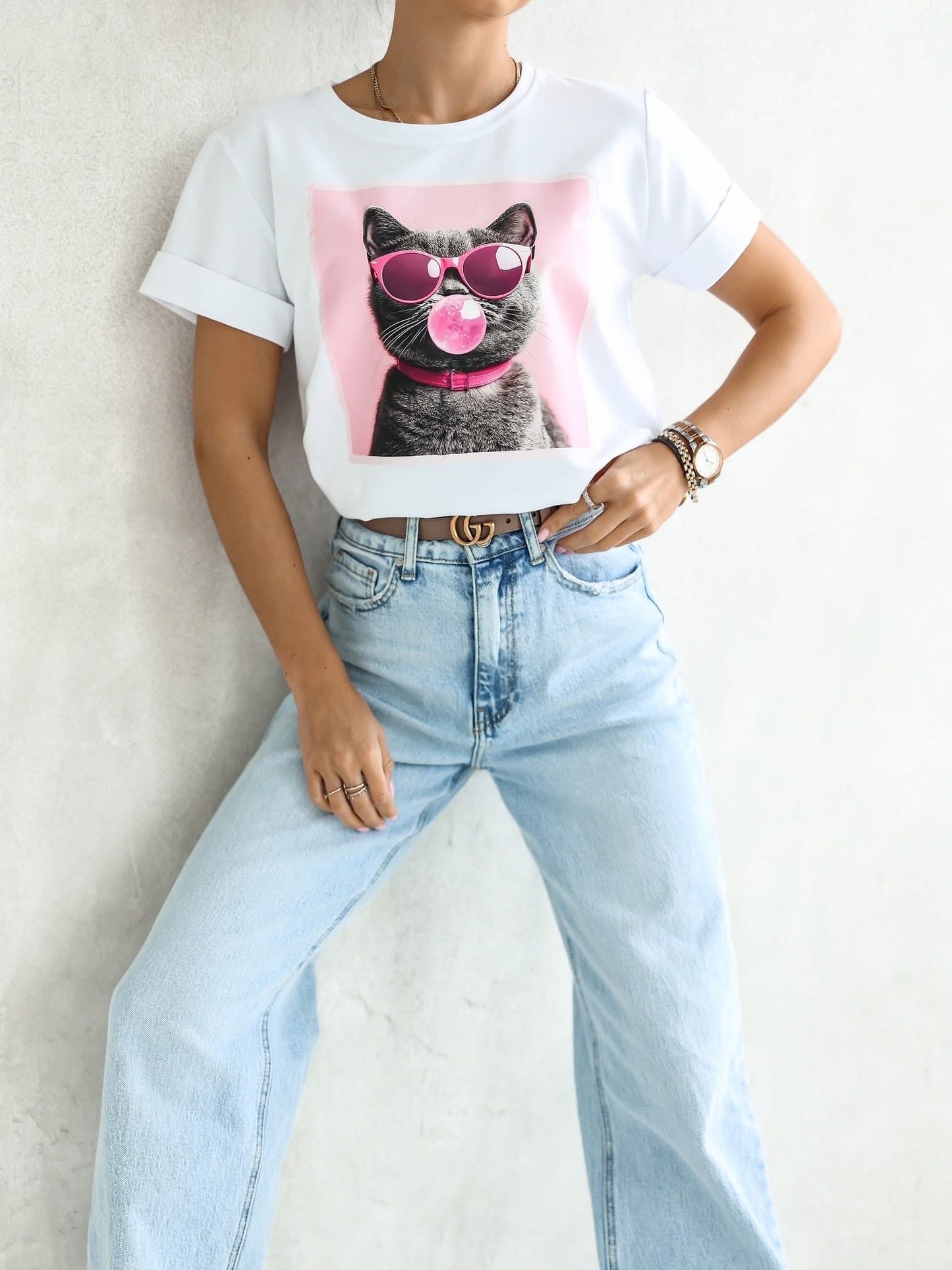 Tricou cu pisică cu bule