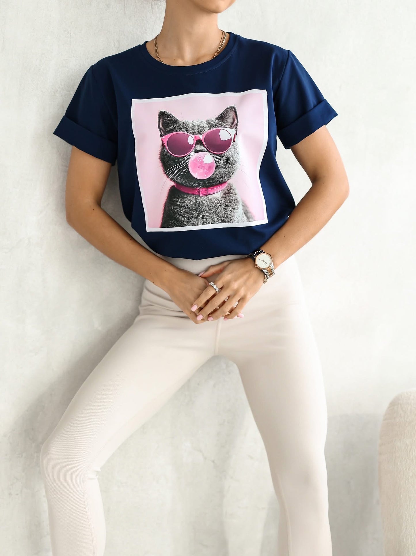 Tricou cu pisică cu bule