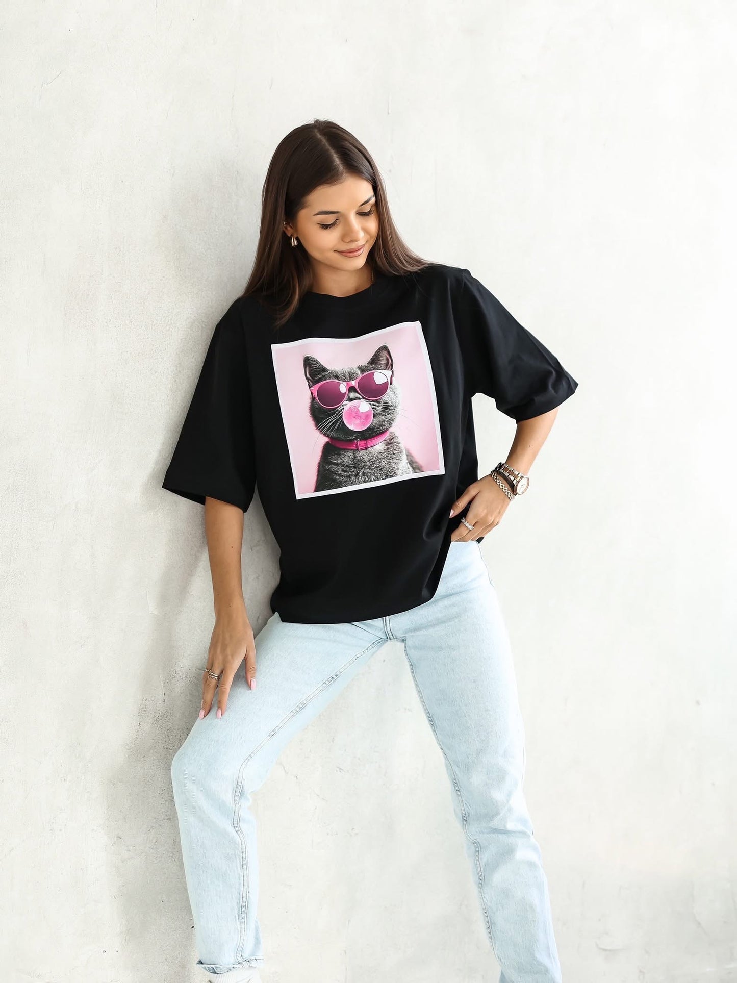Tricou Bubble Cat supradimensionat