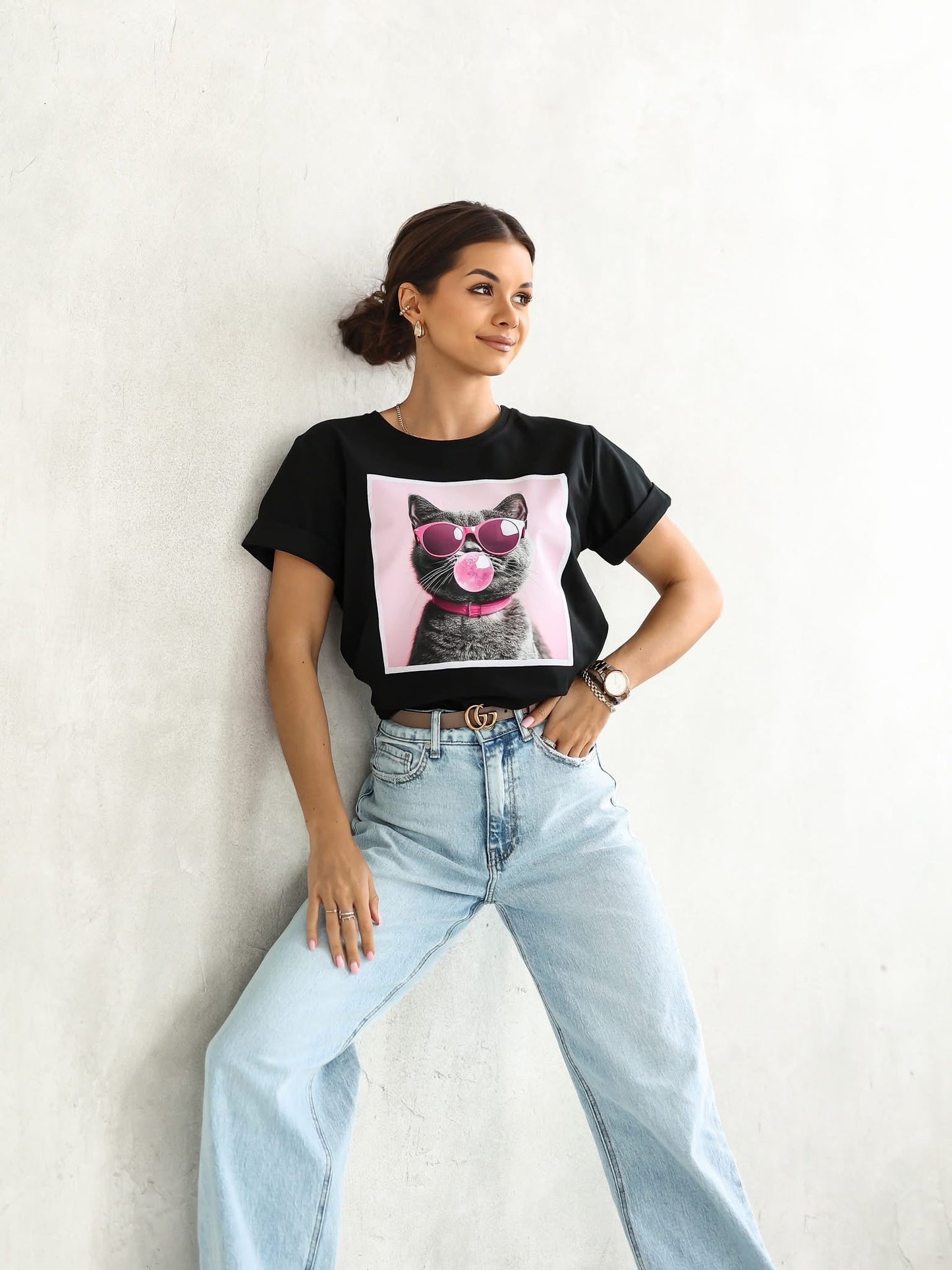 Tricou cu pisică cu bule
