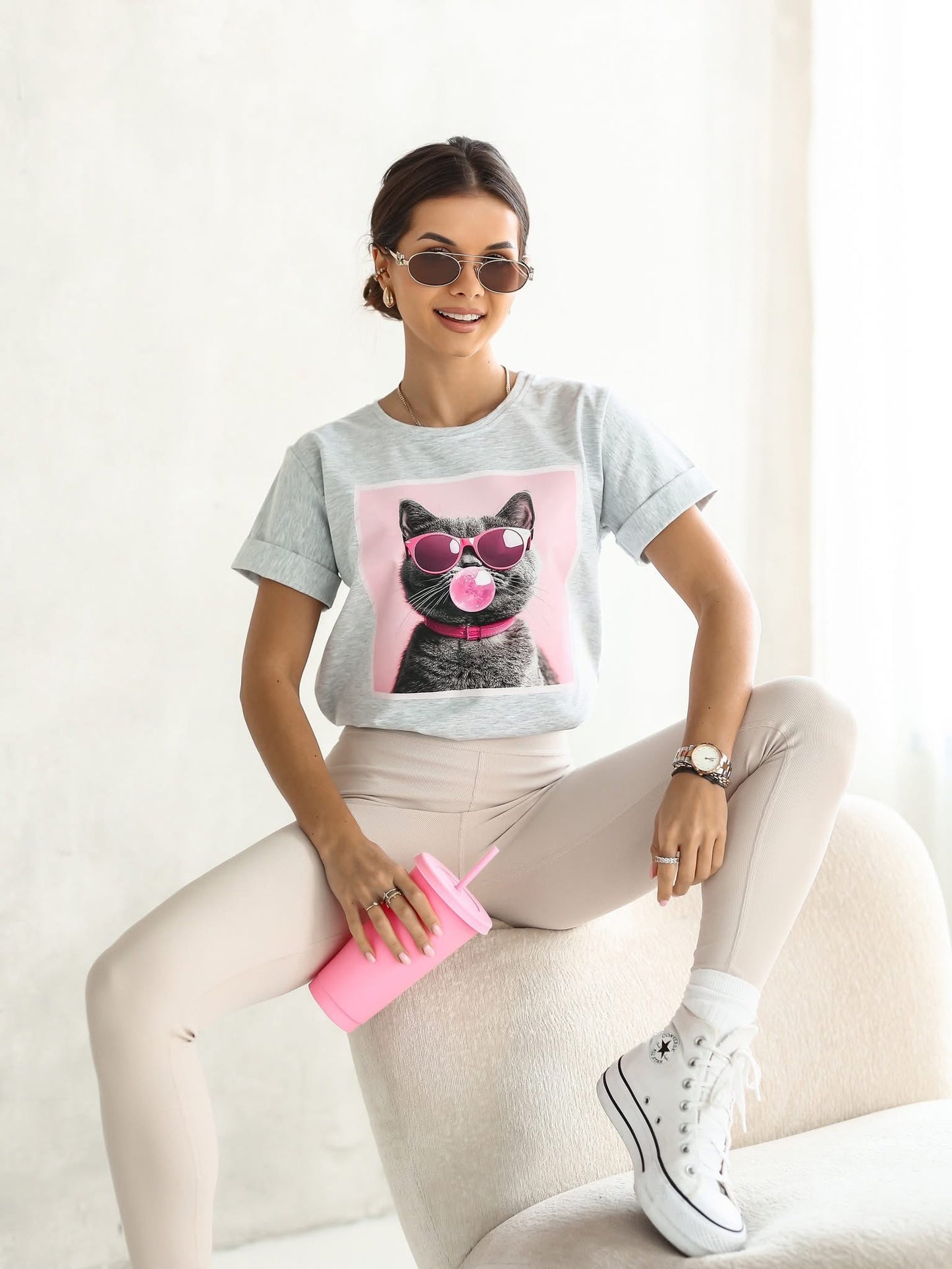 Tricou cu pisică cu bule