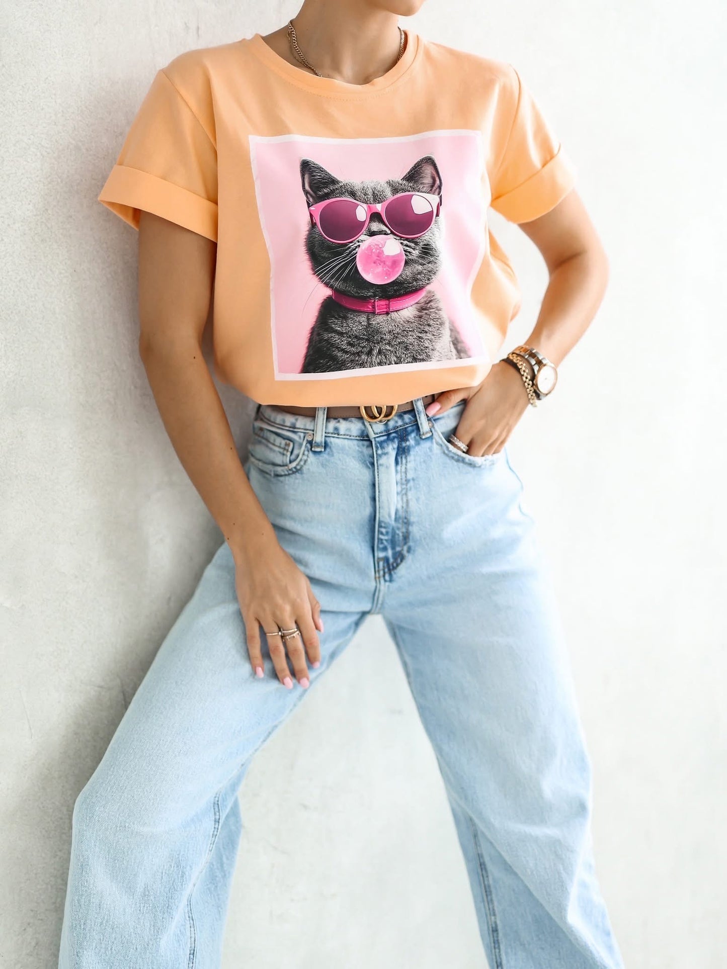 Tricou cu pisică cu bule